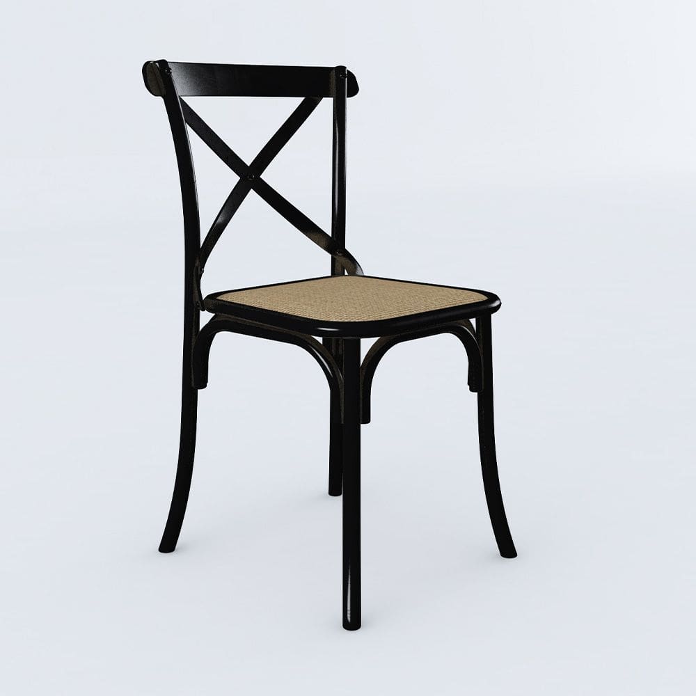 Cadeira de Jantar Cross Katrina em Aço Assento Corano para Mesa Sala Cozinha Moderna - Preto/bege