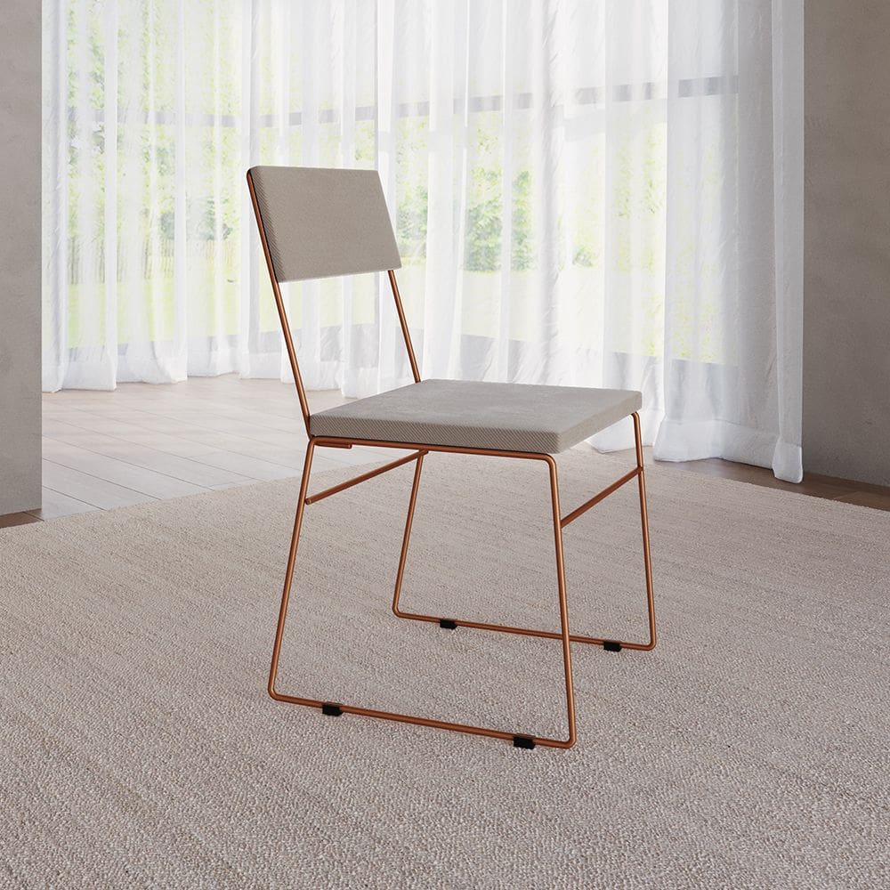 Cadeira de Jantar Estofada Málaga Base Cobre Veludo para Sala Cozinha Mesa e Decoração - Cobre/bege
