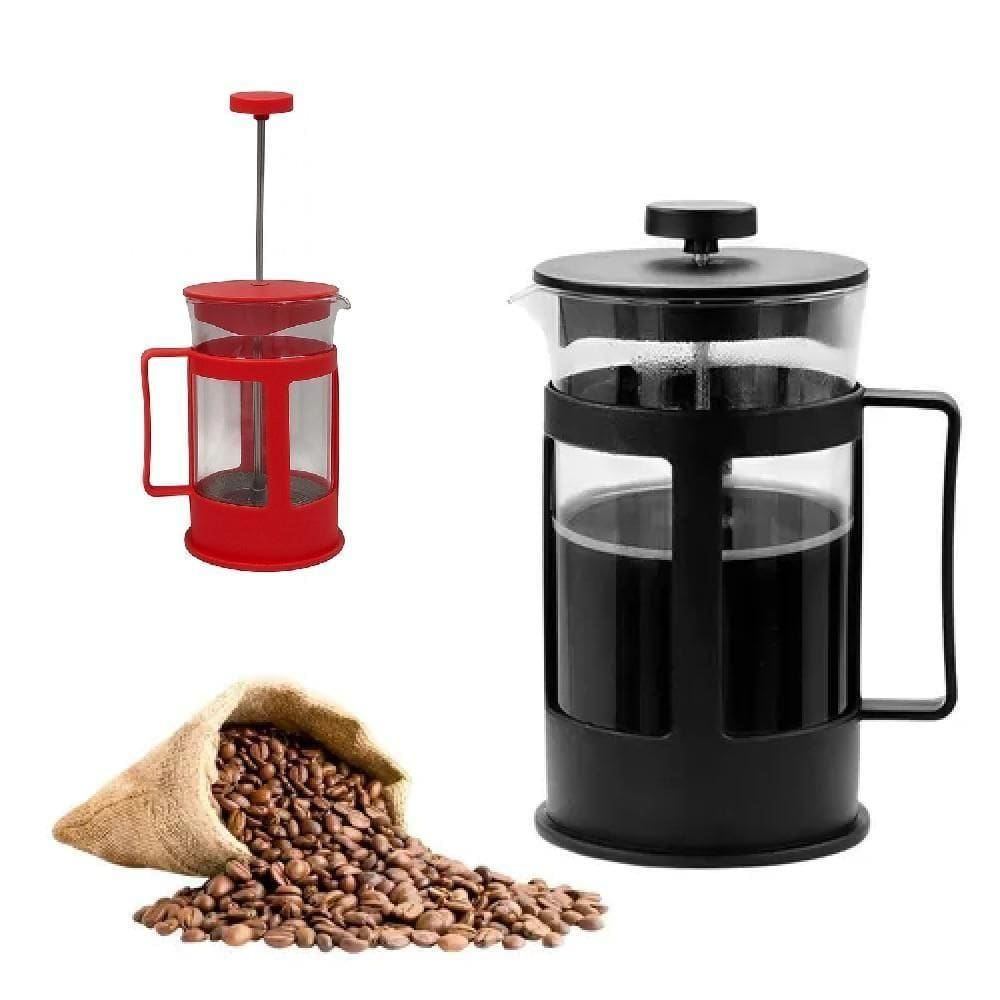 French Press 350ml Inox Vidro Cafeteira Manual Café Cremoso