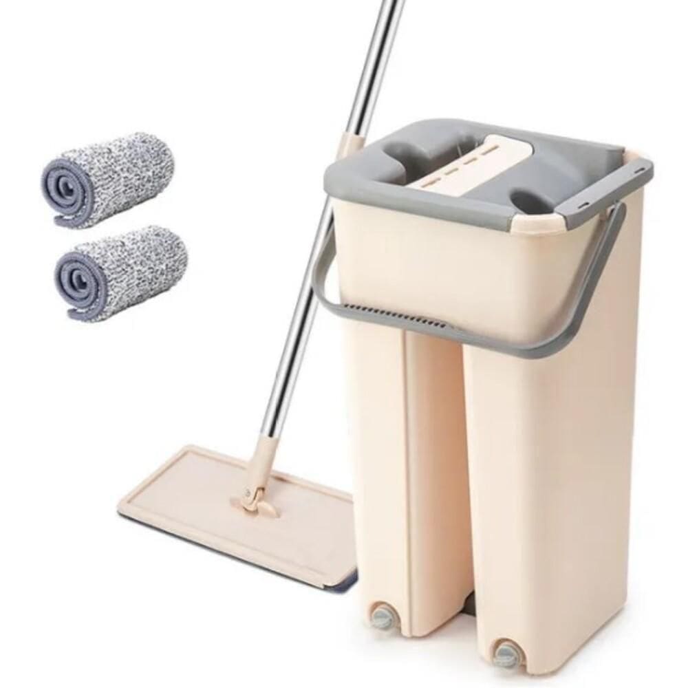 Mop Duplo Rodo Magico Vassoura Flat Balde Limpeza De Piso Esfregao Vertical Lava Seca Refil