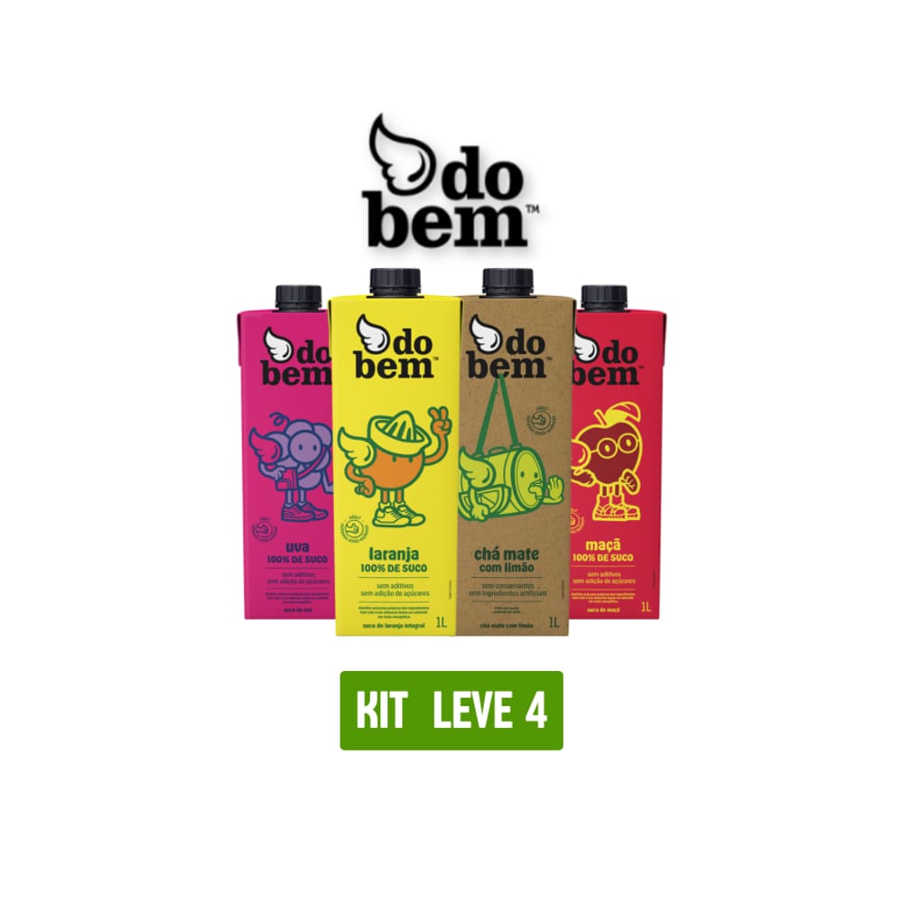 Kit 4 Sucos Do Bem 100% 1L–Laranja,Uva,Maça+Cha Mate C Limao