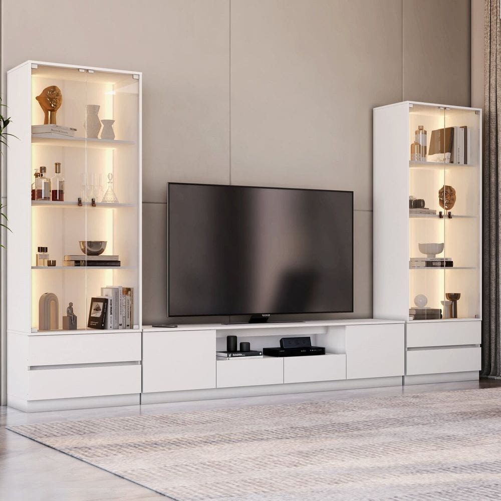 Estante para Tv 84 Polegadas e 2 Cristaleiras Liz Branco