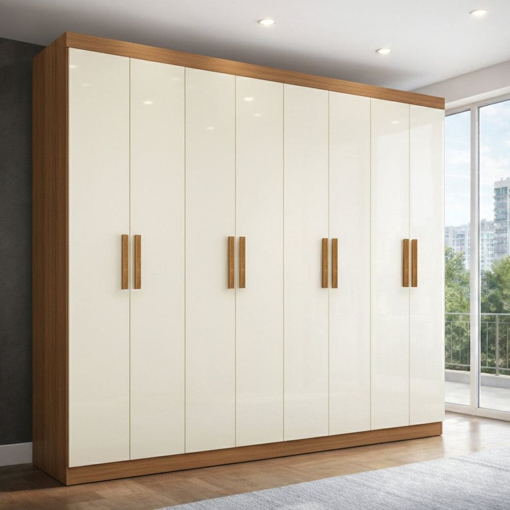 Guarda-roupa Slim 8 Portas Mdf Holanda Cinamomo / Off White