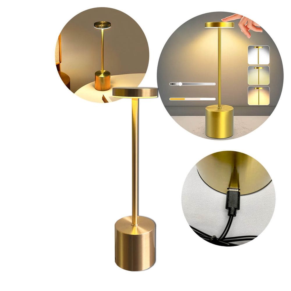 Luminária de Mesa LED Recarregável 3 Cores - Dourado
