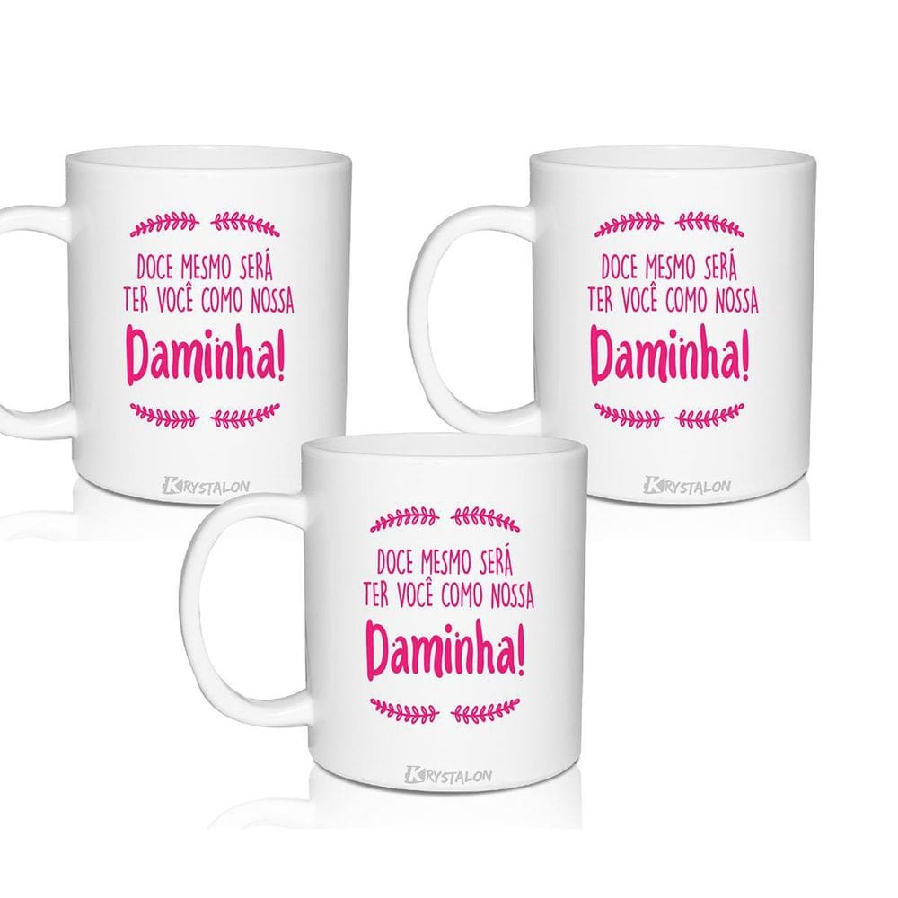 Kit 3 Canecas Convite Personalizadas Para Daminha Doce Mesmo