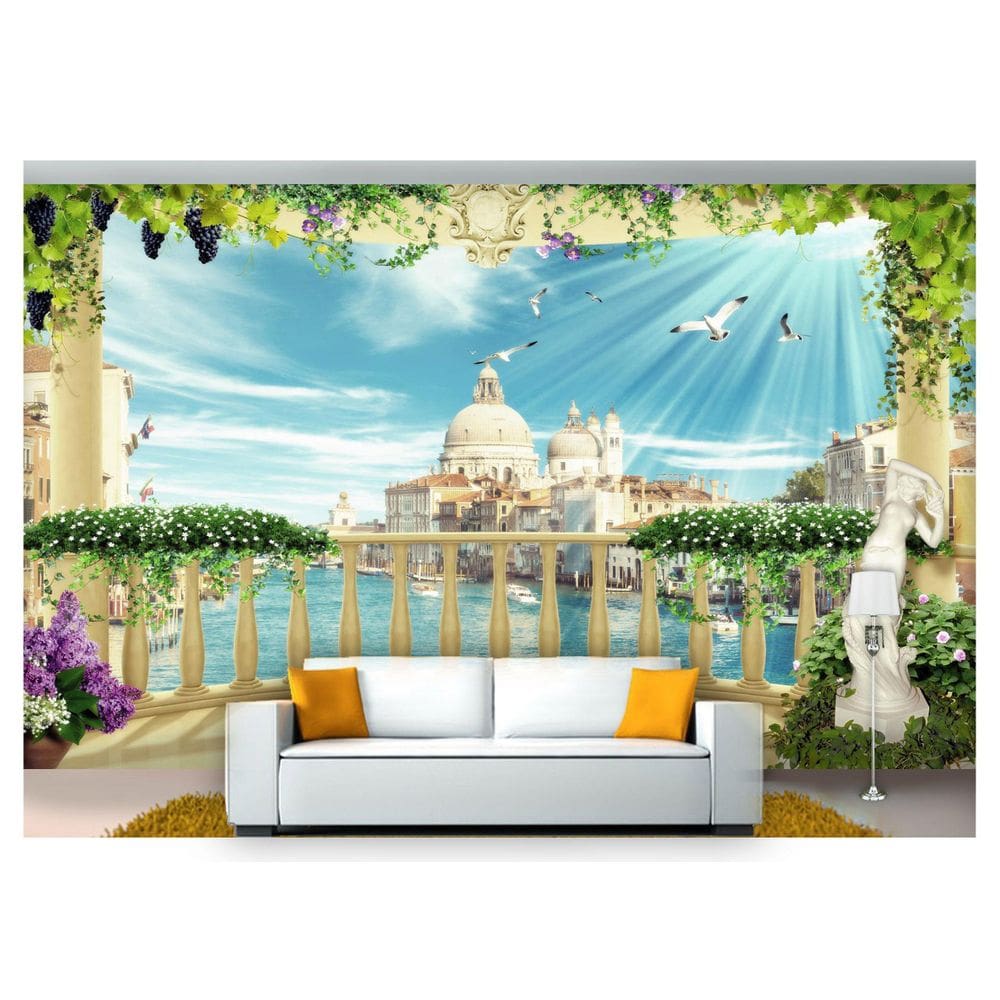 Papel De Parede Paisagem Digital Veneza Flores  Dah40