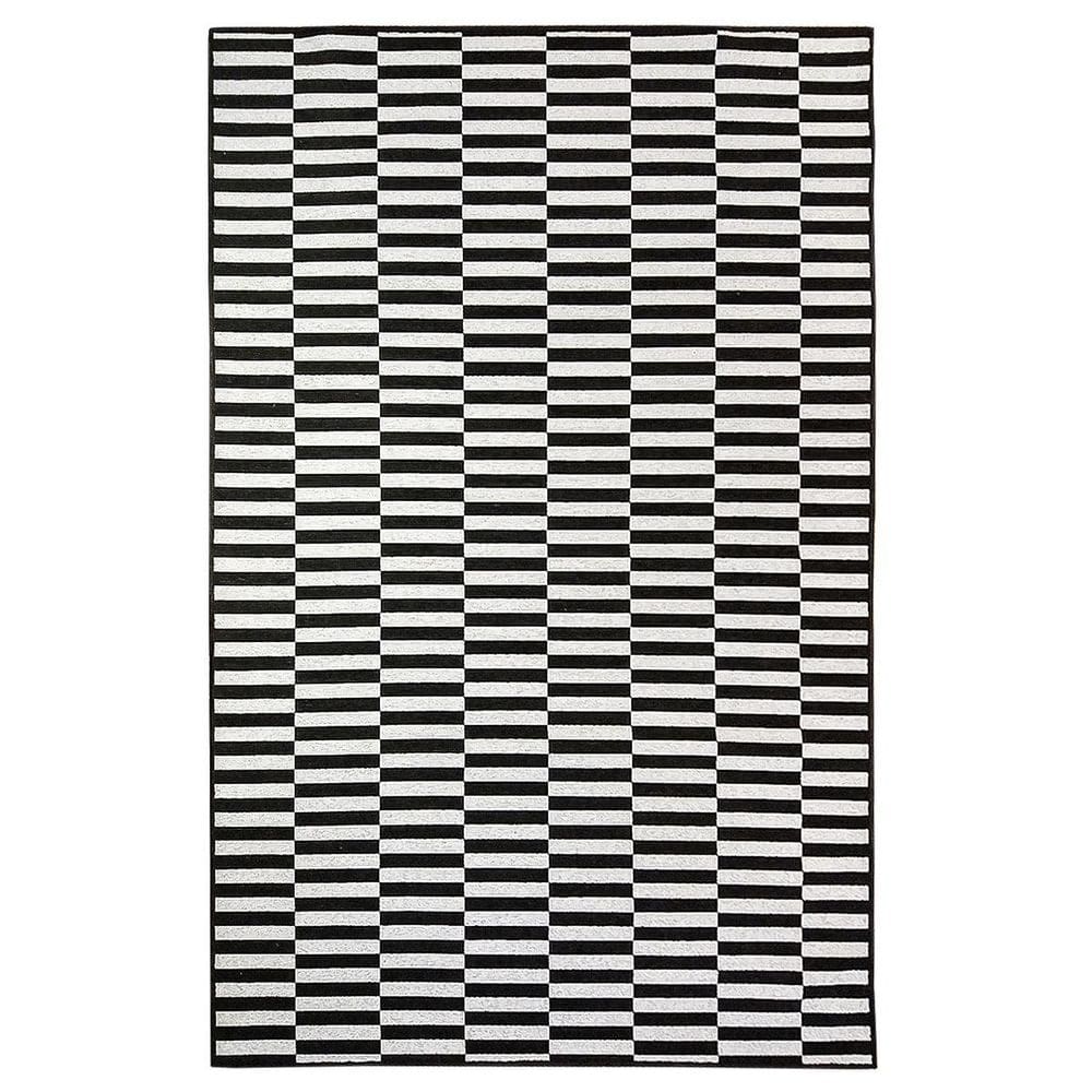 Tapete Sala Geometrico Listras 150X200 Preto Prata Listrado