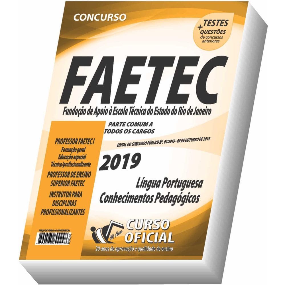 Livro Concursos Públicos Faetec - Professor e Instrutor 2019