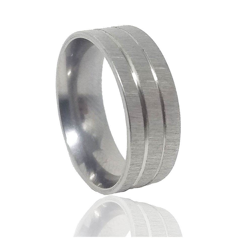 Aliança de Namoro com Filetes em Aço 8mm Tamanho 24