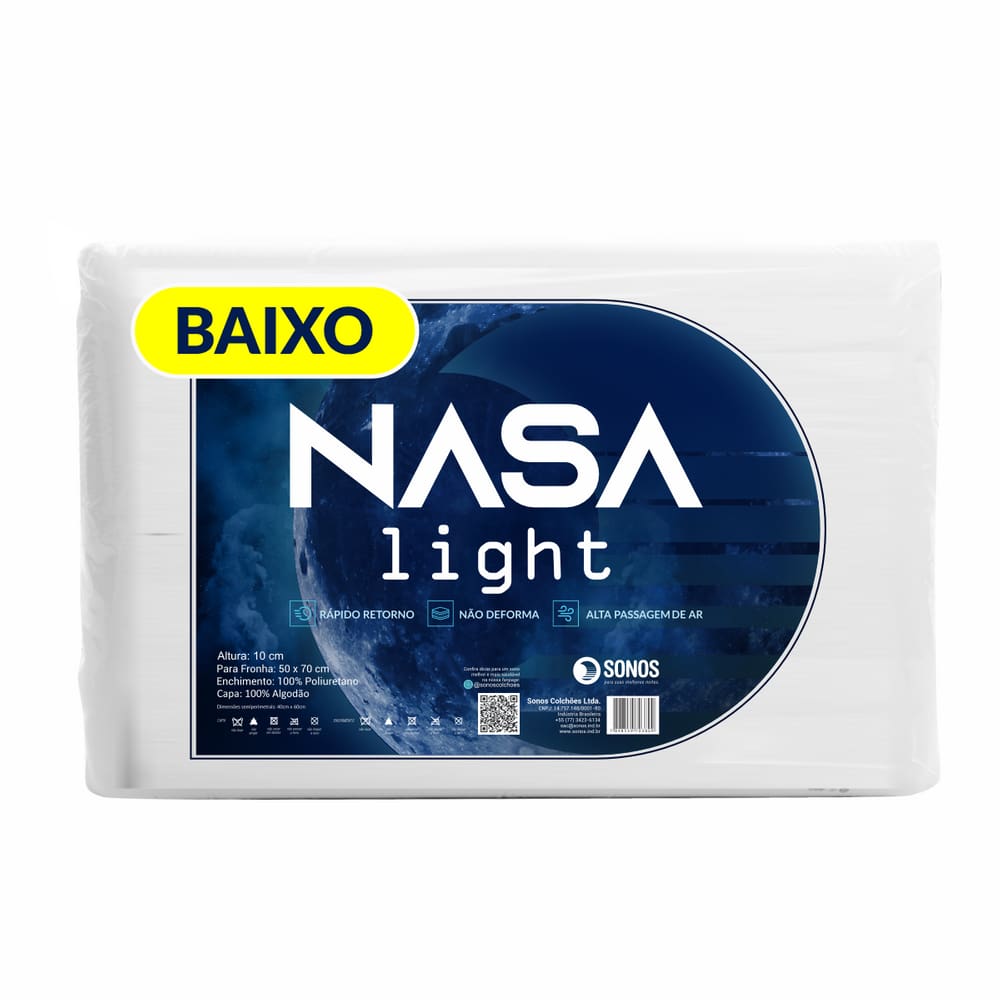 Travesseiro Sonos Nasa Light Baixo 10cm de Altura