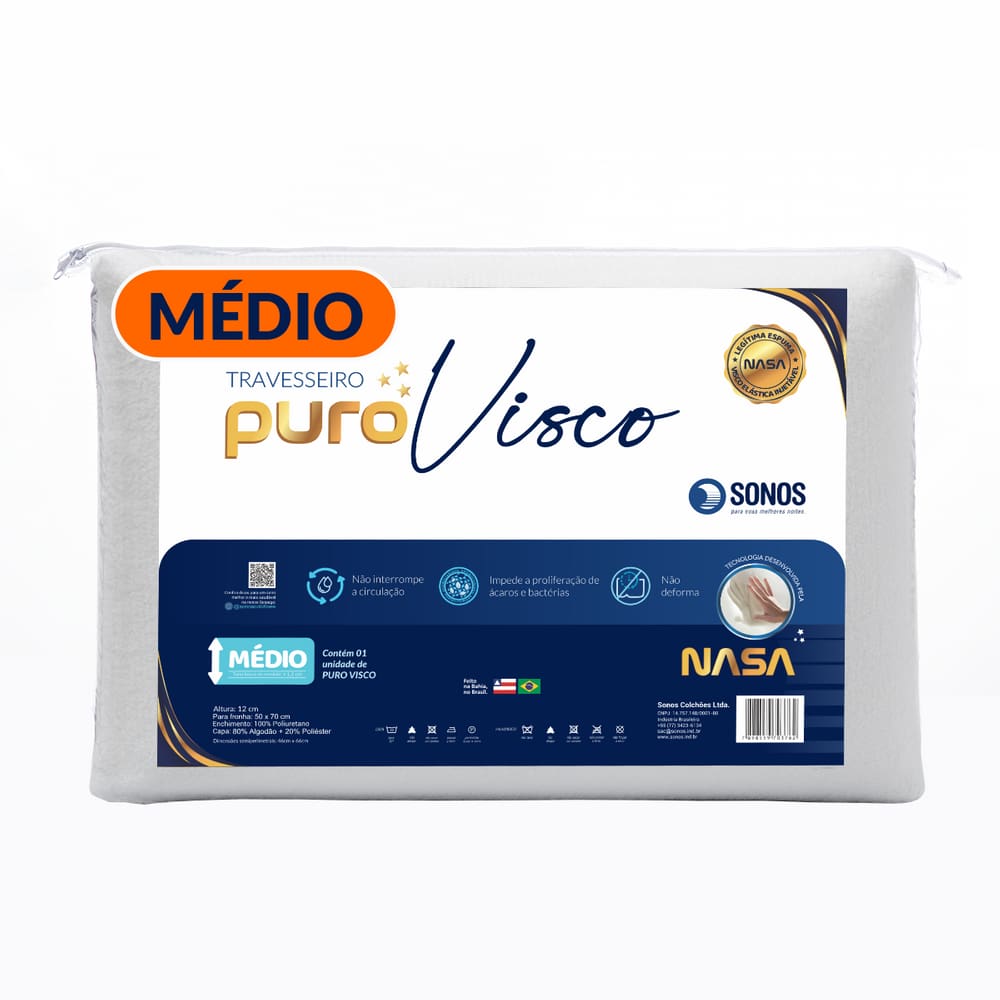 Travesseiro Sonos Puro Visco Nasa Médio 12cm De Altura