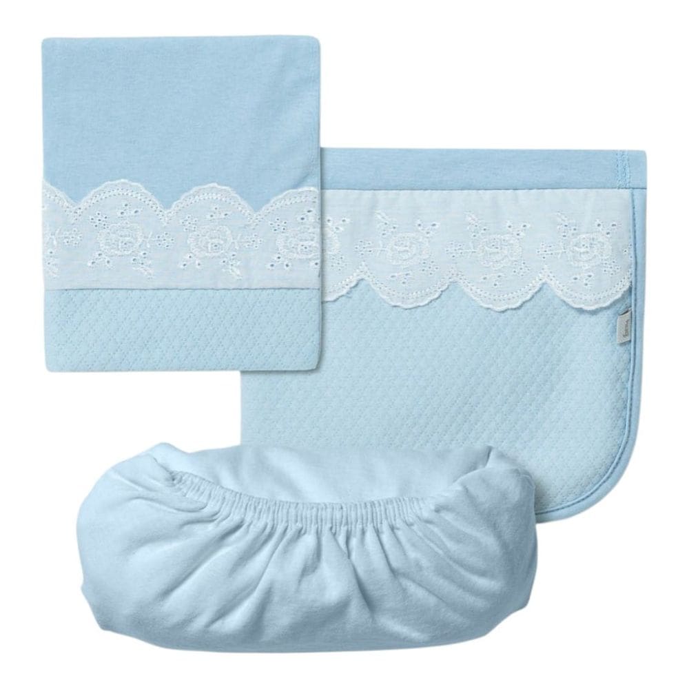 Jogo Lençol Berço Americano 3 Pçs Premium Azul -Hug