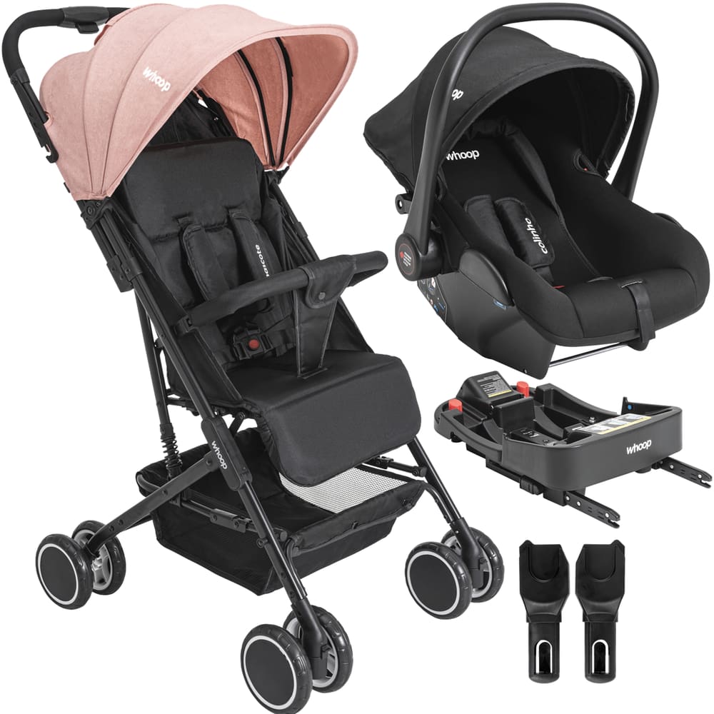 Carrinho de Bebe Bebe Conforto Colinho Base ISOFIX Kiddo Mascote Rosa