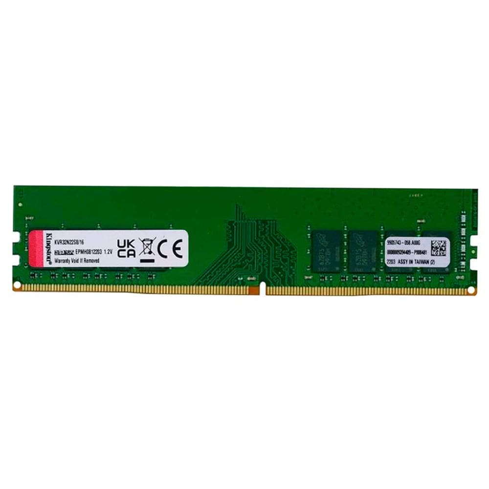 Memória Kingston 16GB DDR4, 3200MHz, PC4-25600, 288-pin, 1.2V, CL22, UDIMM - KVR32N22S8/16