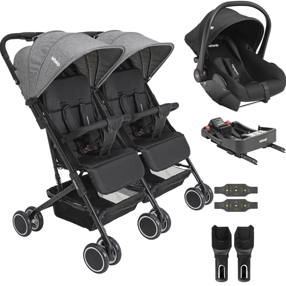 Carrinho Kiddo Gemeos Bebe Conforto Colinho Base ISOFIX Mascote Grafite
