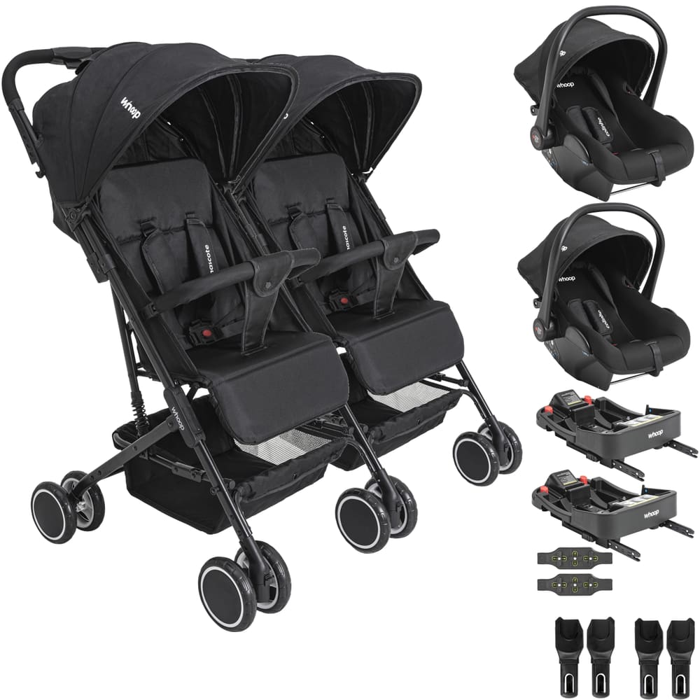 Carrinho Kiddo Gemeos 2 Bebe Conforto Colinho 2 Base ISOFIX Mascote Preto