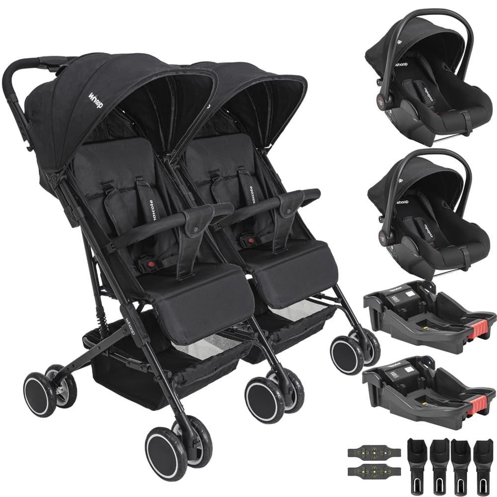 Carrinho Kiddo Gemeos 2 Bebe Conforto Colinho 2 Base Mascote Preto