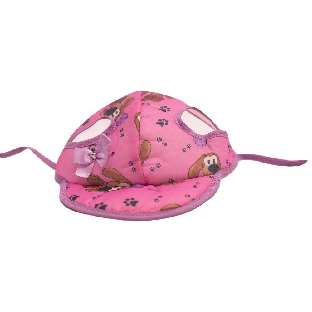 Boné para Cachorro com viseira  rosa com lacinho lilás tam G