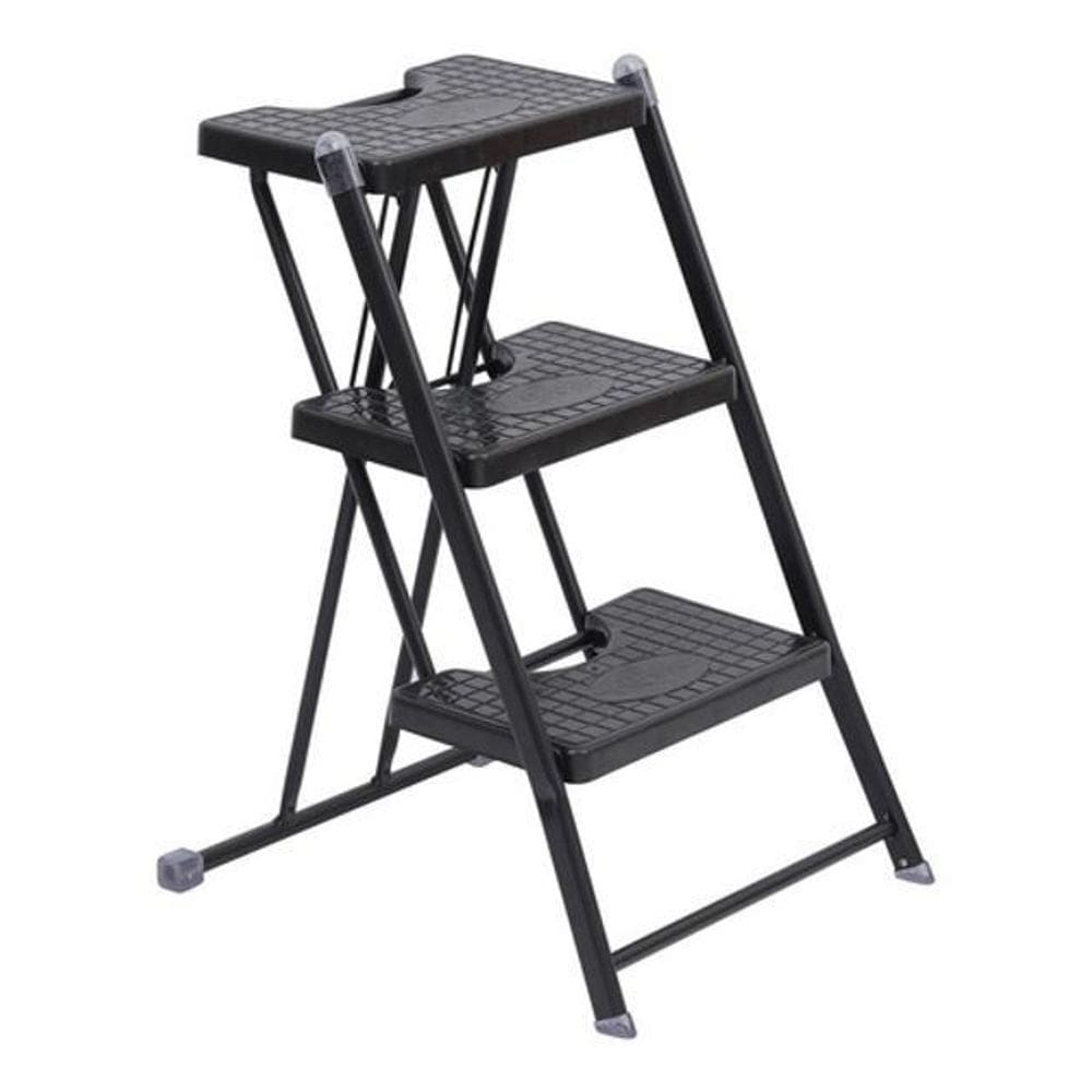 Banqueta Escada De Aço Dobrável Suporta 120 Kg - Preto