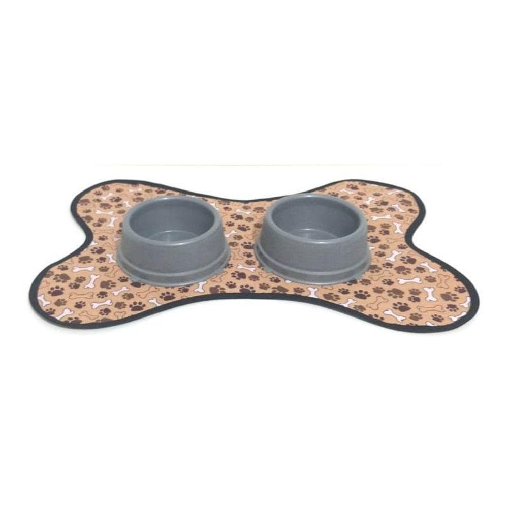 Kit Tapete Comedouro/Bebedouro - Marrom E Cinza