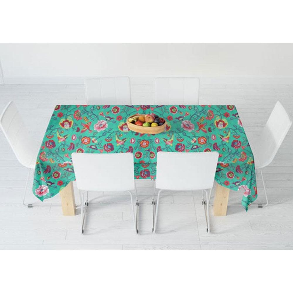 Toalha De Mesa Retangular 6 Lugares Verde Pássaros 140x170