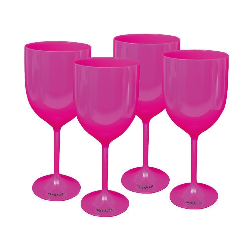 Kit 4 Taças Vinho Rosa Acrílico Poliestireno