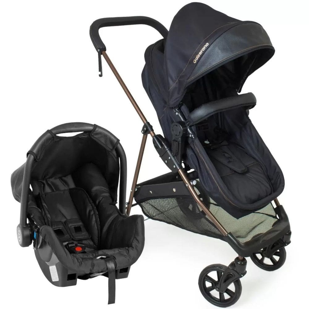 Travel System Galzerano Carrinho de Bebê Napoli 1449 Preto e Cobre