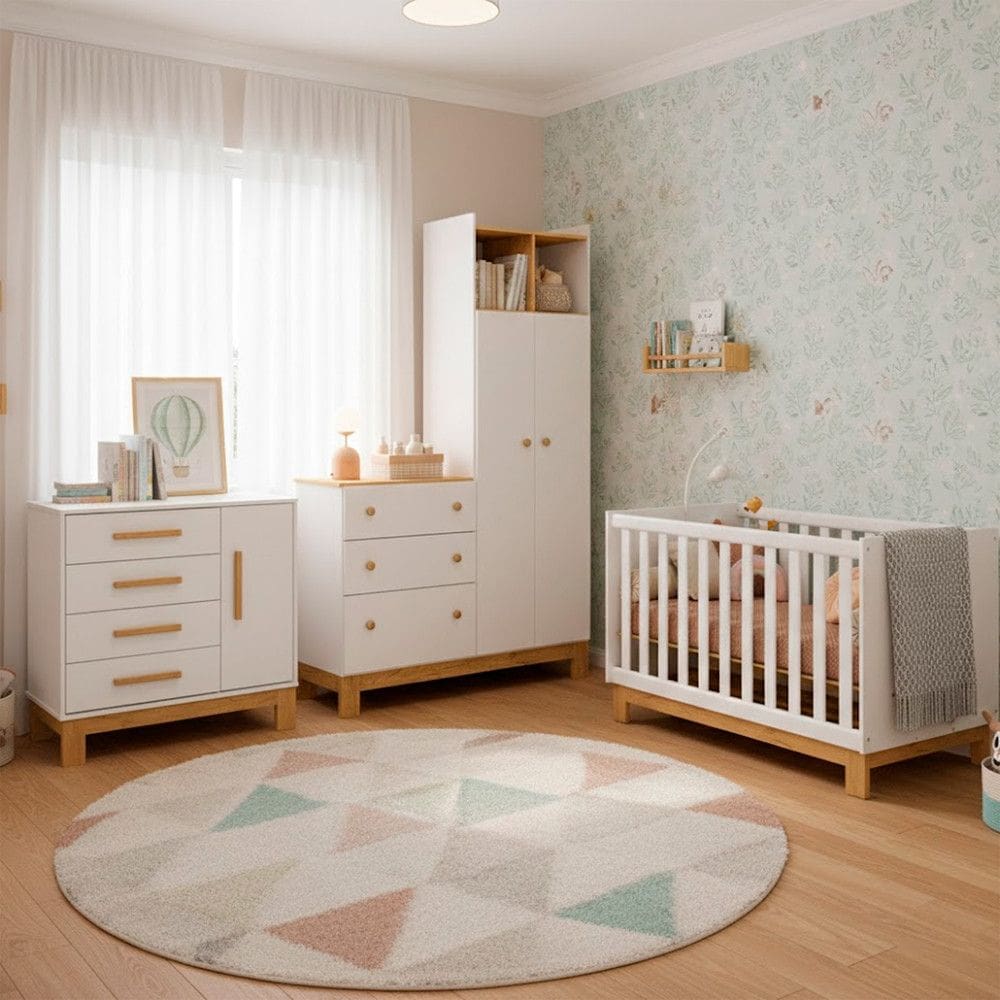 Quarto Completo Bebe Infantil Q Encanto Berco Vira Cama Guarda Roupas e Comoda Sapateira Qmovi