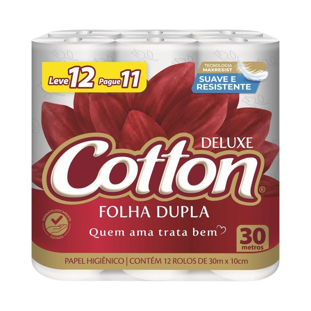 Papel Higienico Cotton Folha Dupla 30m 12 Unidades