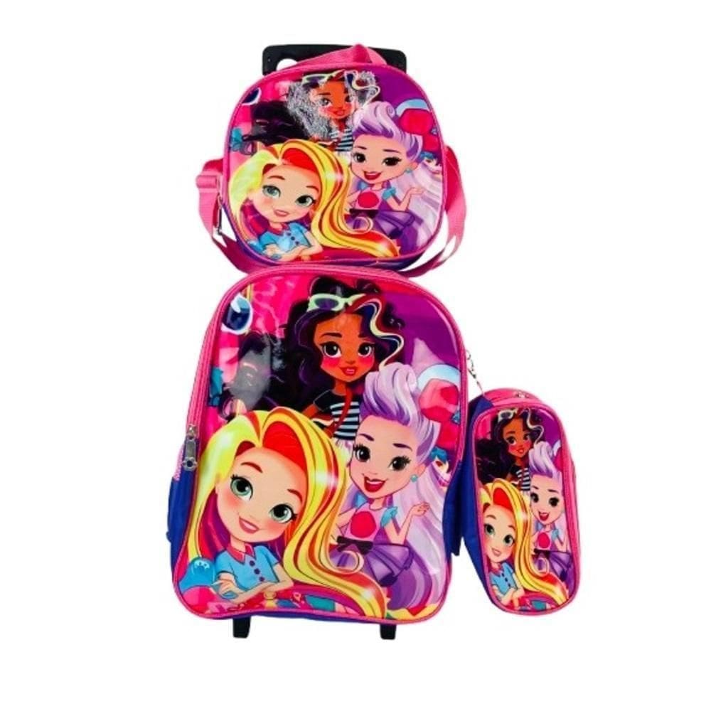 Kit Mochila Rodinha Lancheira Estojo Escolar Menina Princesa