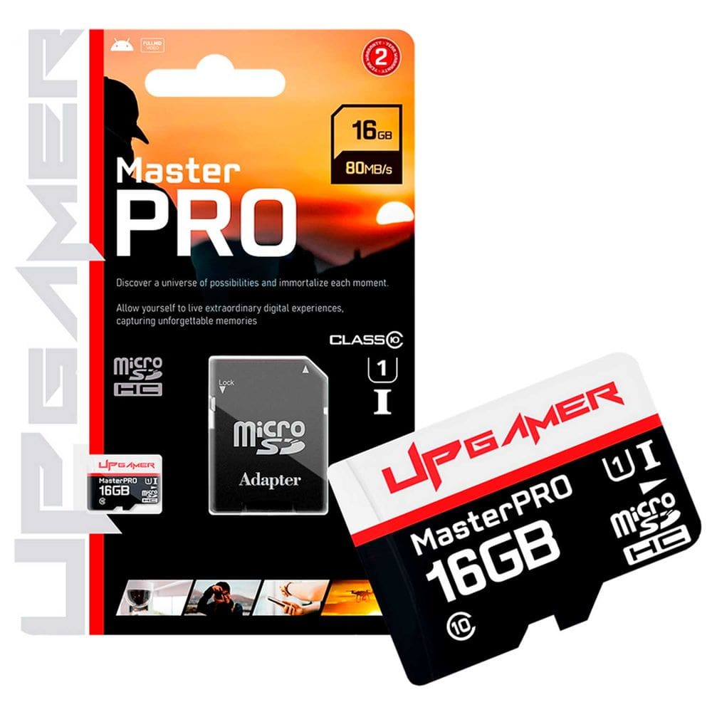 Cartão de Memória UP Gamer Master PRO 16GB, MicroSDHC, Classe10, UHS-I Speed Class, U1, V10, C/ Adaptador SD - CMT/16GBSDHC