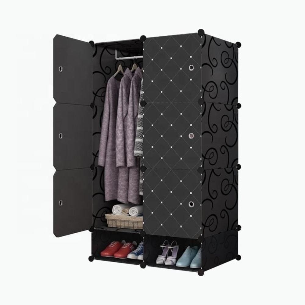 Armário Organizador Modular Portátil Vintage Preto Com Sapateira E Cabideiro Para Brinquedos