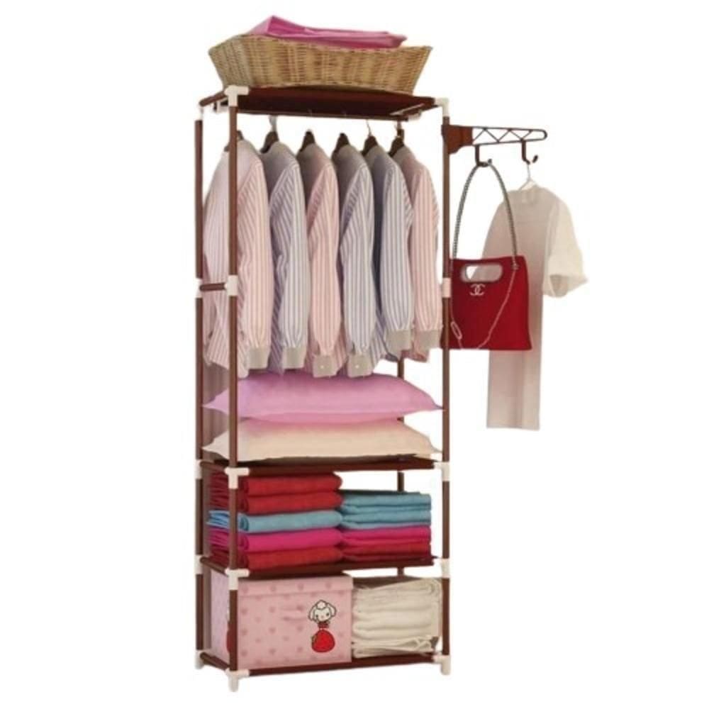 Arara De Roupas Portátil Com Cabideiro E 3 Prateleiras – Organizador Perfeito Para Praia E Brinquedos