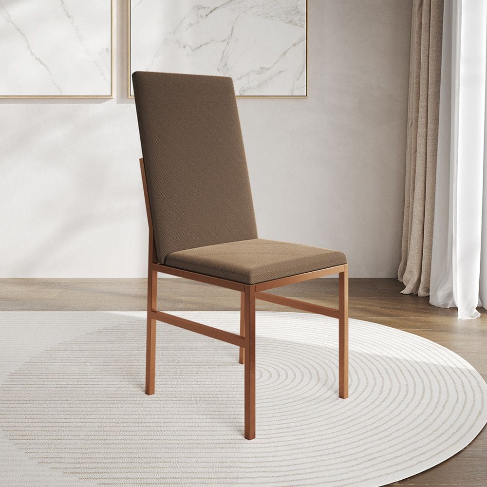 Cadeira de Jantar Mônaco Premium Estofada Base Cobre para Sala Cozinha Mesa Decoração -cobre/marrom