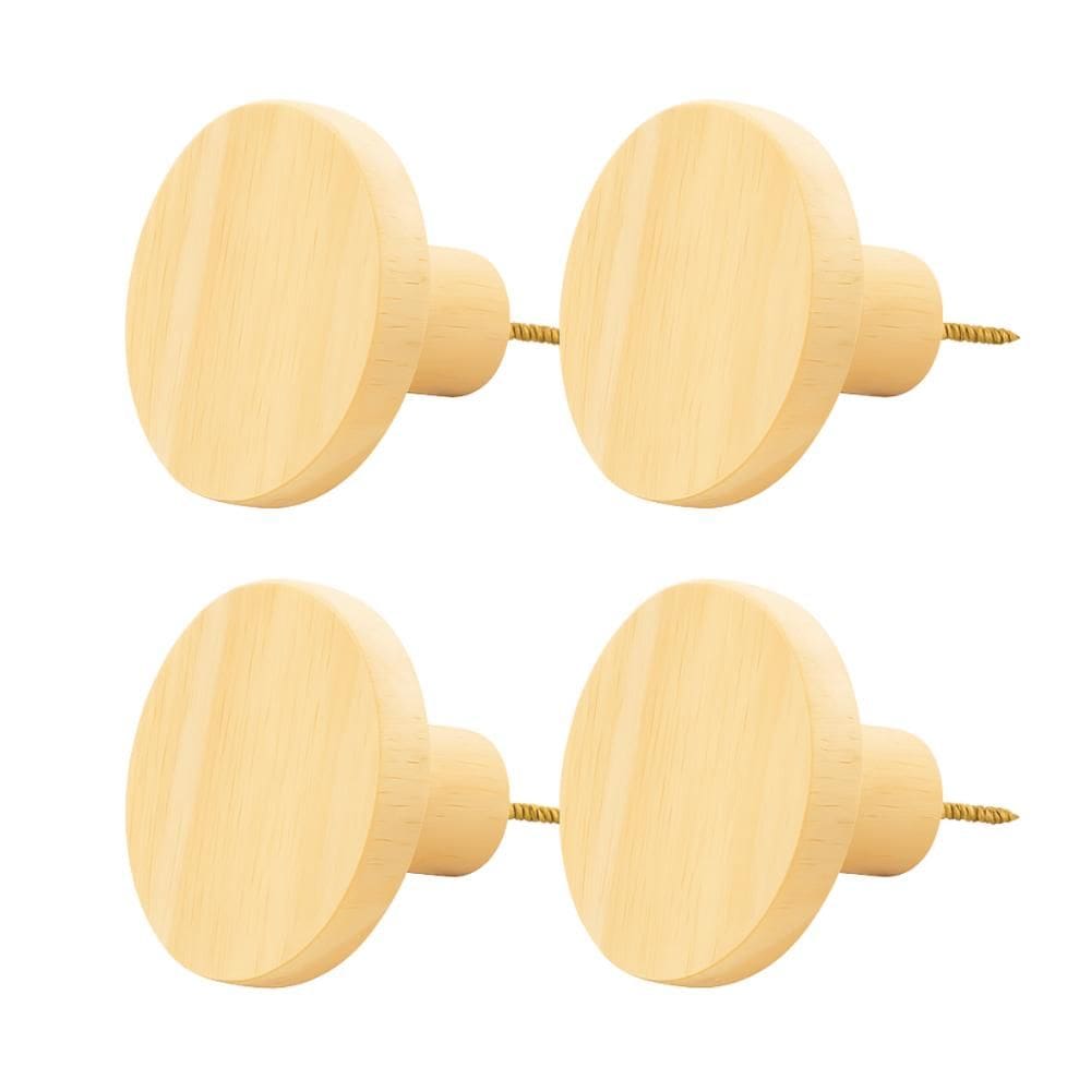 Kit 4 Ganchos de Madeira Pinus Cabideiro de Parede Redondo