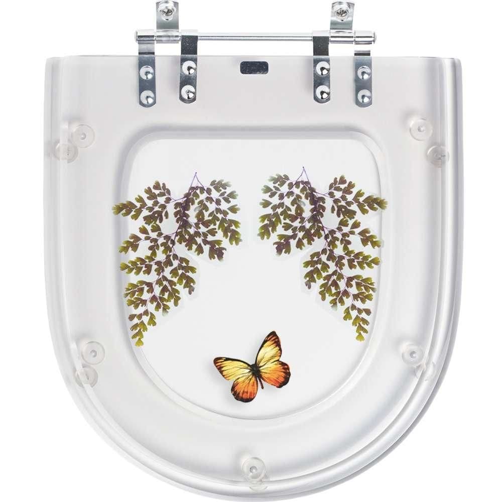 Acento Sanitário Acrílico Carrara Transparente Decorada Borboleta Amarela para Deca