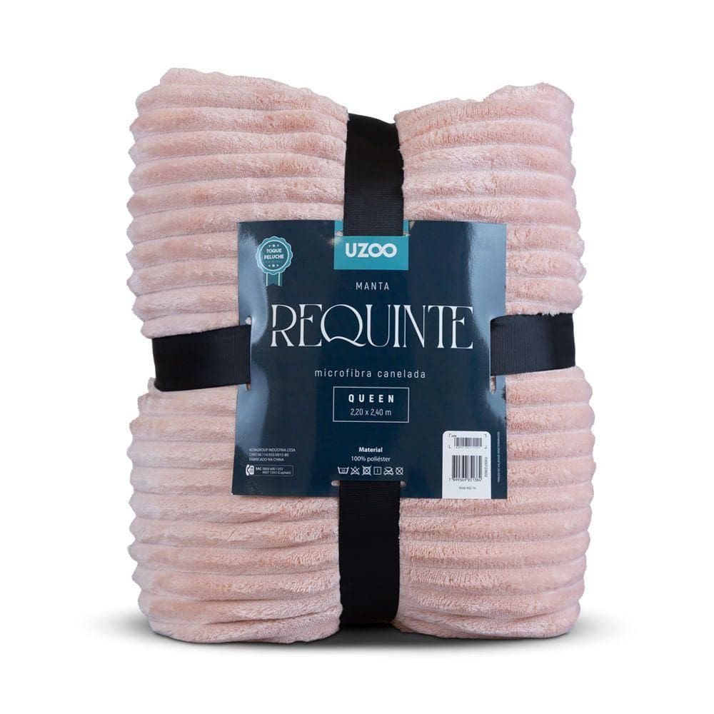 Manta Microfibra Requinte Queen Canelada 220x240cm - Uzoo Manta Microfibra Flannel Requinte Queen Canelada 220x240cm Rose