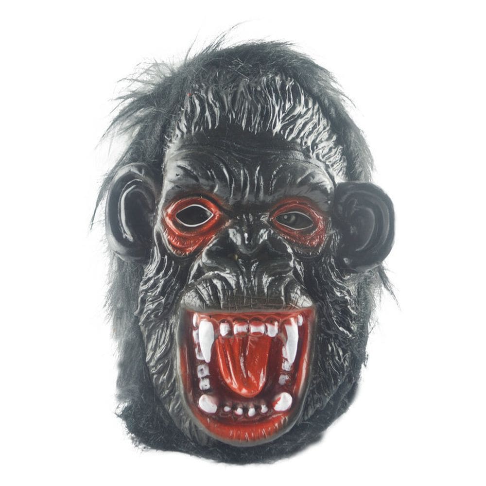 Máscara de terror Scary Black Gorilla King de cabeça cheia com cabelo adulto