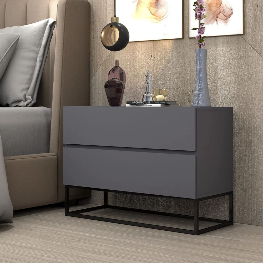 Mesa De Cabeceira Industrial 60cm Base Preto Pé De Ferro