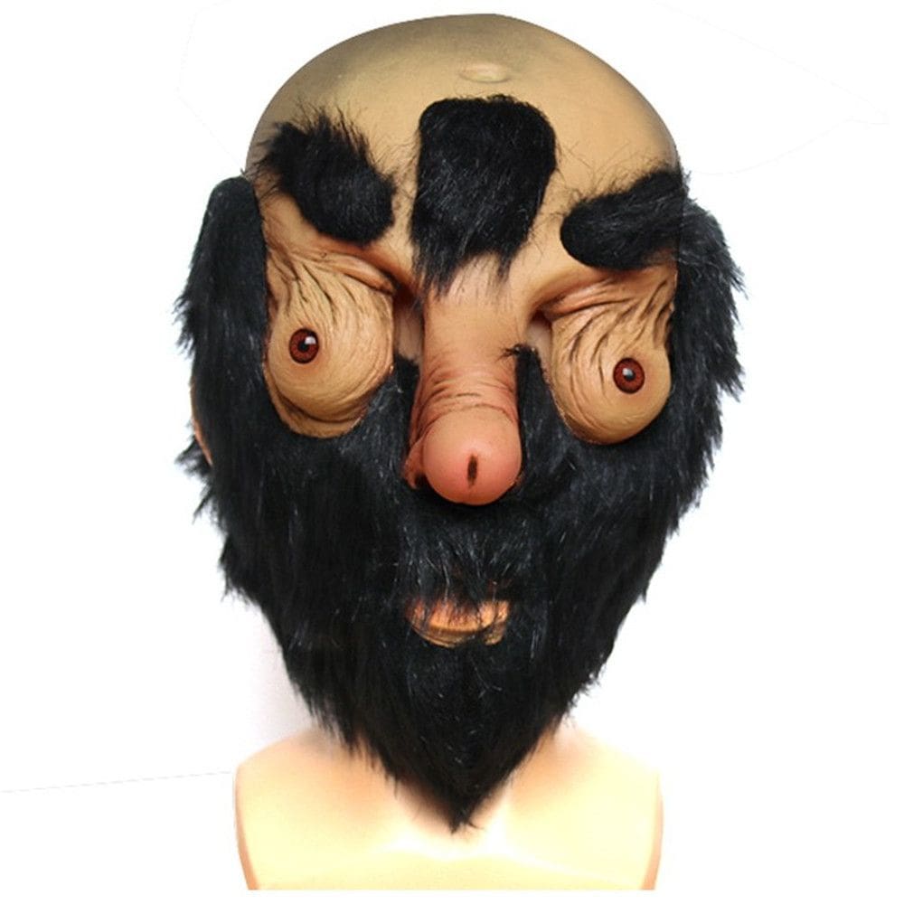 Máscara de cabeça careca engraçada de estilo mediterrâneo com cabelo preto