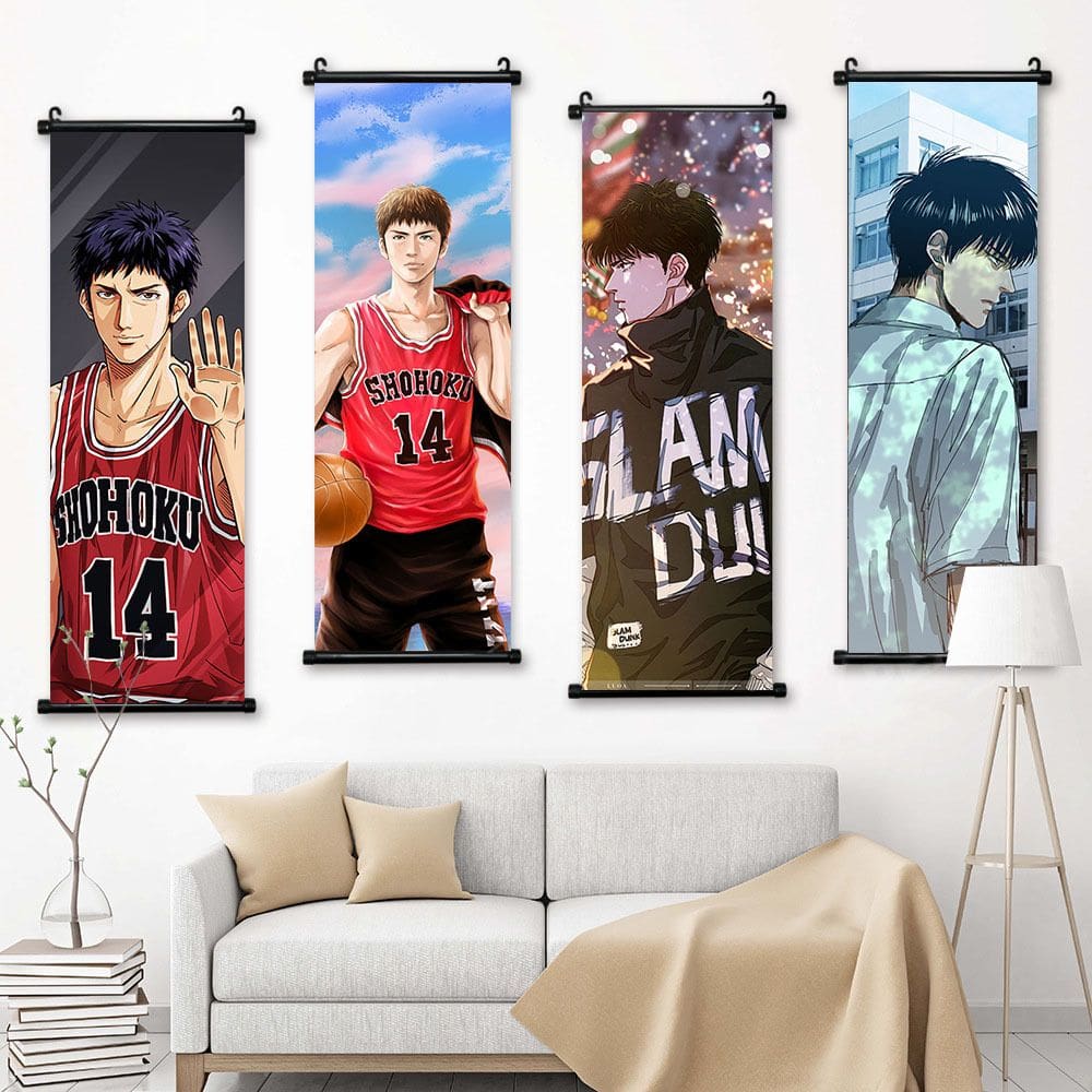Arte de parede 4 painéis Slam Dunk Anime Sakuragi, Rukawa, Mitsui