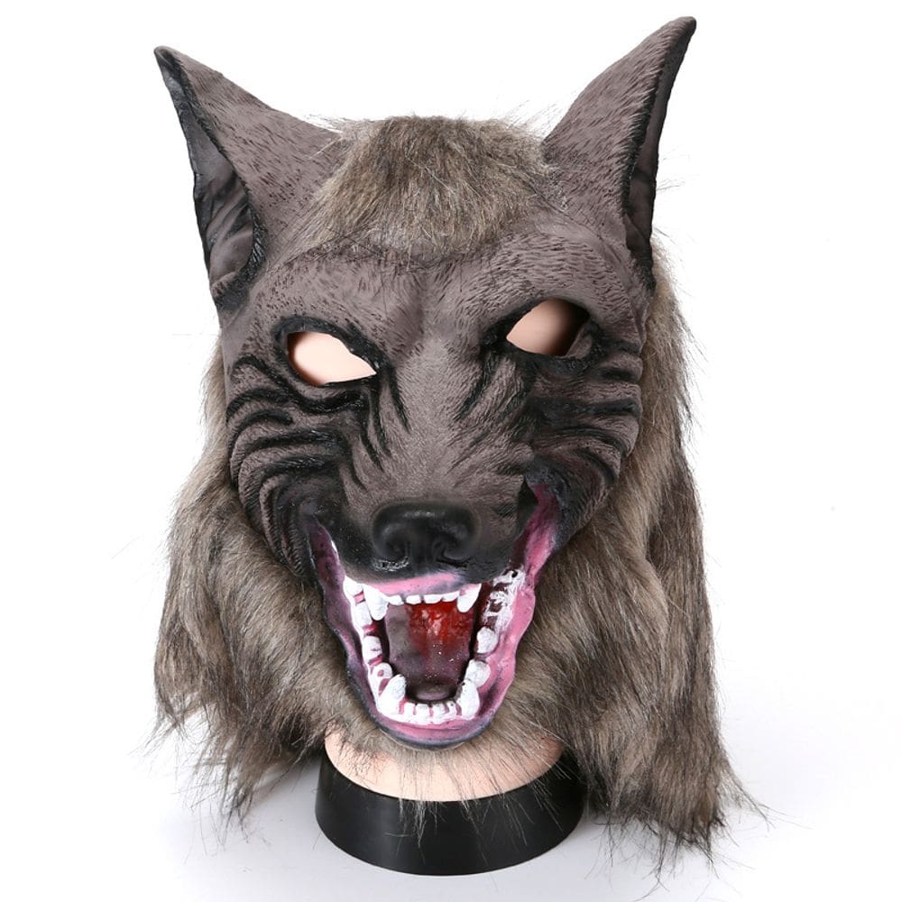Máscara de lobisomem de cabeça cheia com pêlo para Halloween e festas