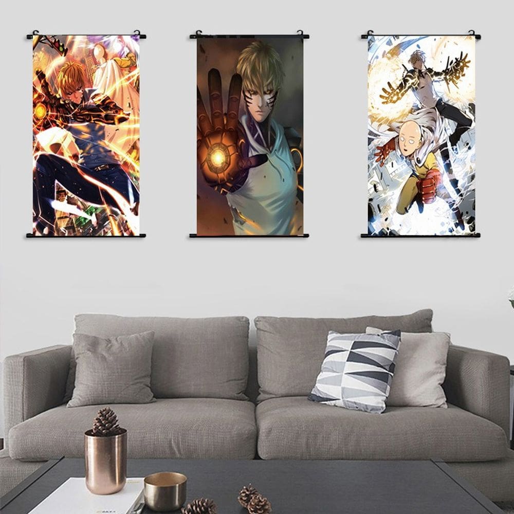 Arte de parede em tela 3 painéis One Punch Man Saitama & Genos 40x60cm