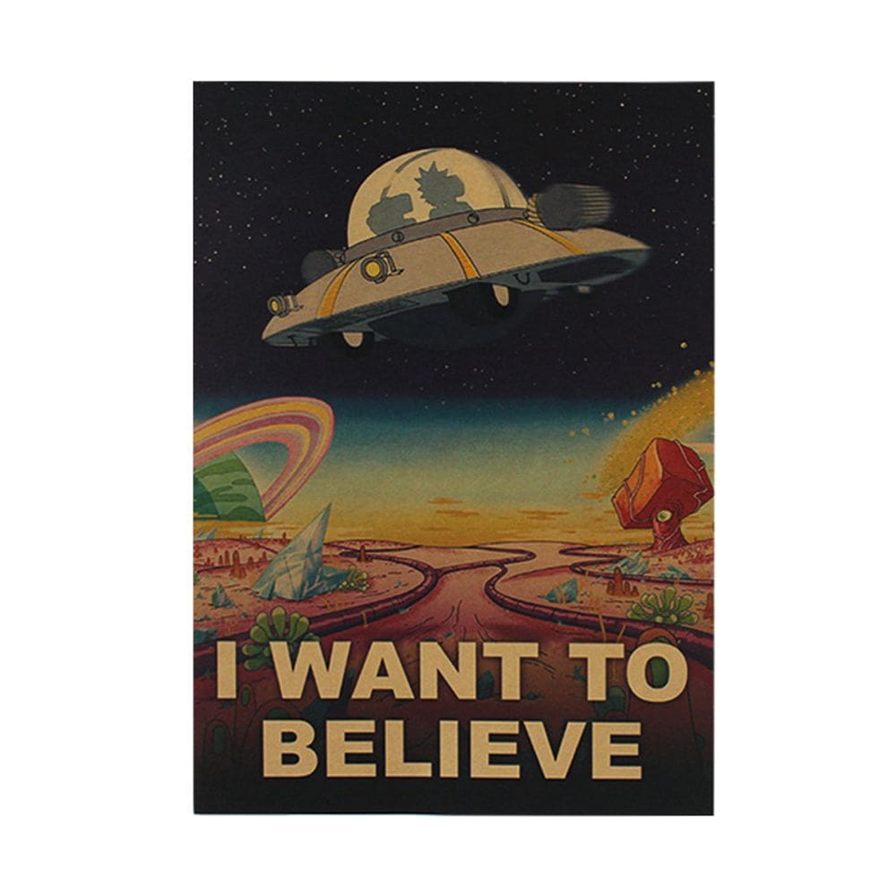 Pôster Pintura Rick e Morty UFO Retro 51,5x36cm