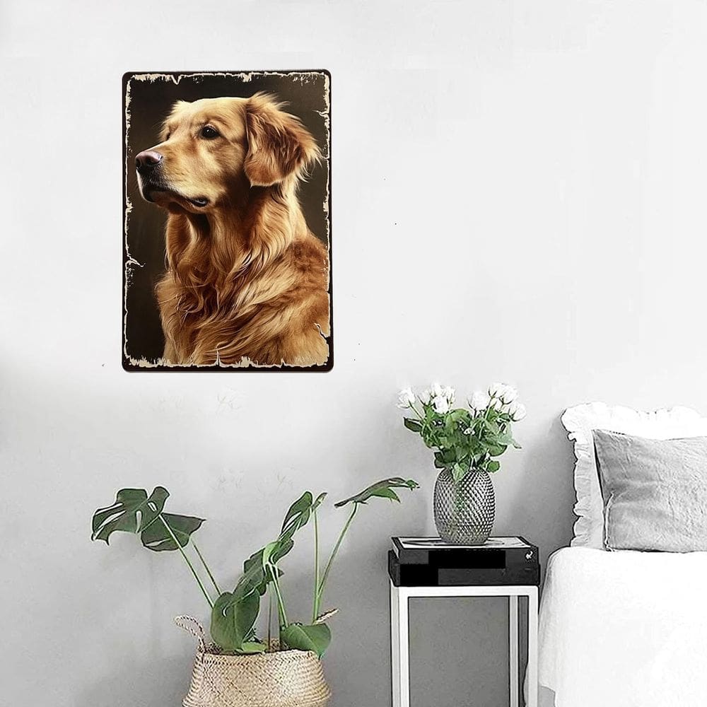 Pôster de pintura em ferro Golden Retriever Dog Home Wall Decor