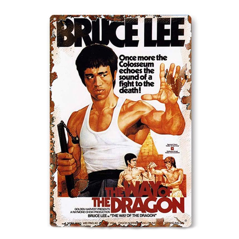 Decoração de parede com letreiro de metal Bruce Lee O Caminho do Dragão