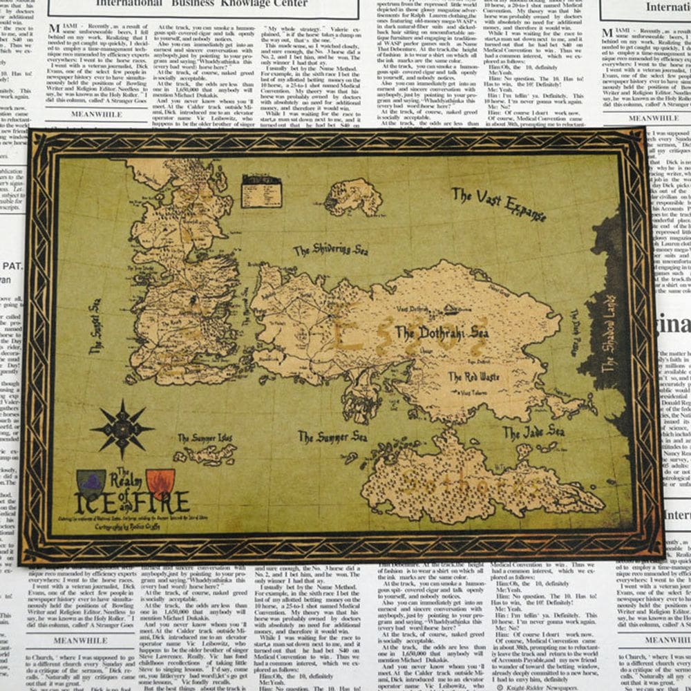 Pôster pintando um mapa das Crônicas de Gelo e Fogo 30x42cm Vintage