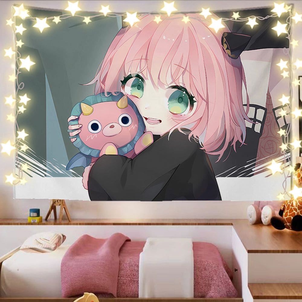 Tapeçaria para pendurar na parede, linda decoração de quarto de menina de anime, 100x150cm