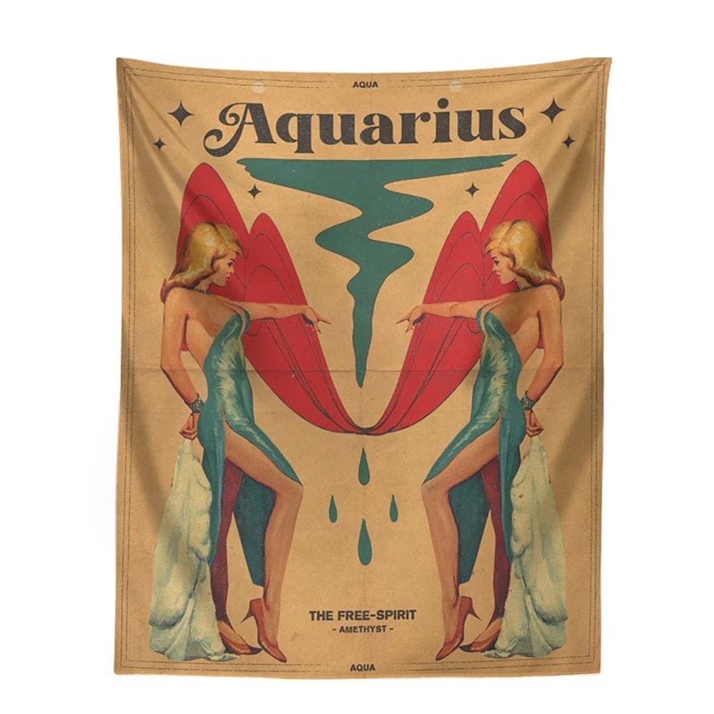 Tapeçaria Vintage Aquarius Zodiac Wall Tapeçaria 100x150cm