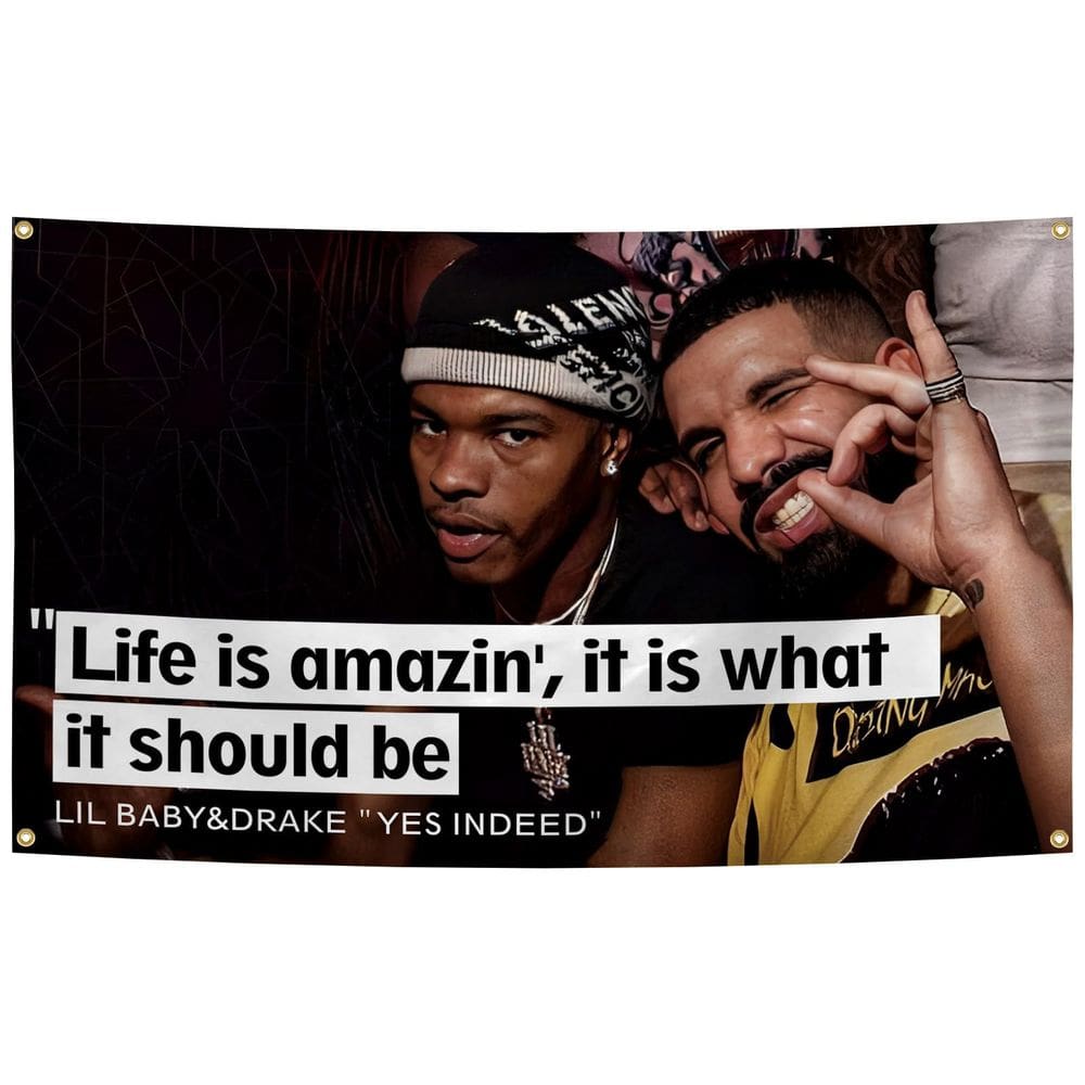 Tapeçaria Lil Baby & Drake Life is Amazin 100x150cm de poliéster